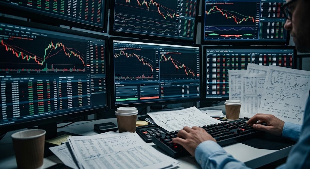 Trading screens showing high-frequency trade churning activity