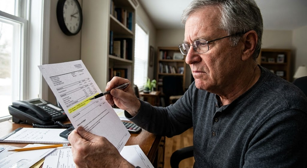 Investor reviewing account statement for unauthorized trades